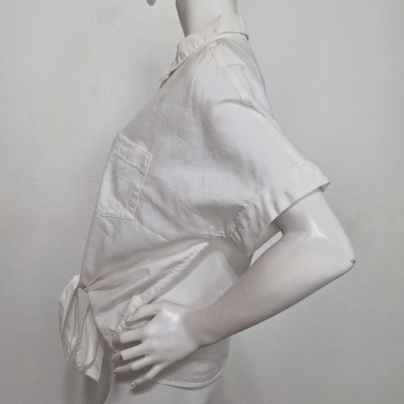 Madewell White Preppy Coquette Short Sleeve Tie Front Button Down Shirt Size M - Picture 7 of 13
